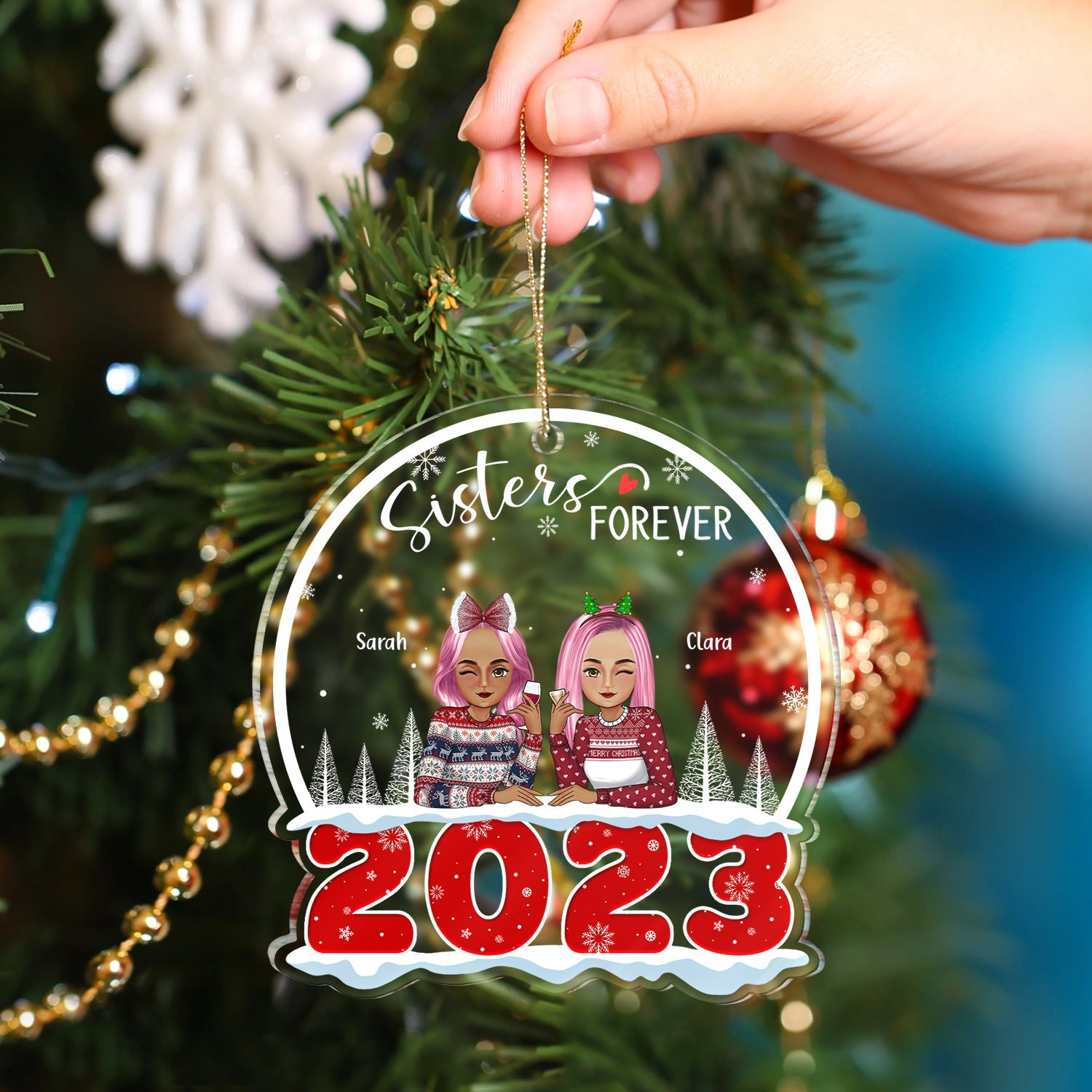 2023 Besties Forever - Christmas Gift For BFF Best Friends, Sisters, Siblings - Personalized Custom Shaped Acrylic Ornament