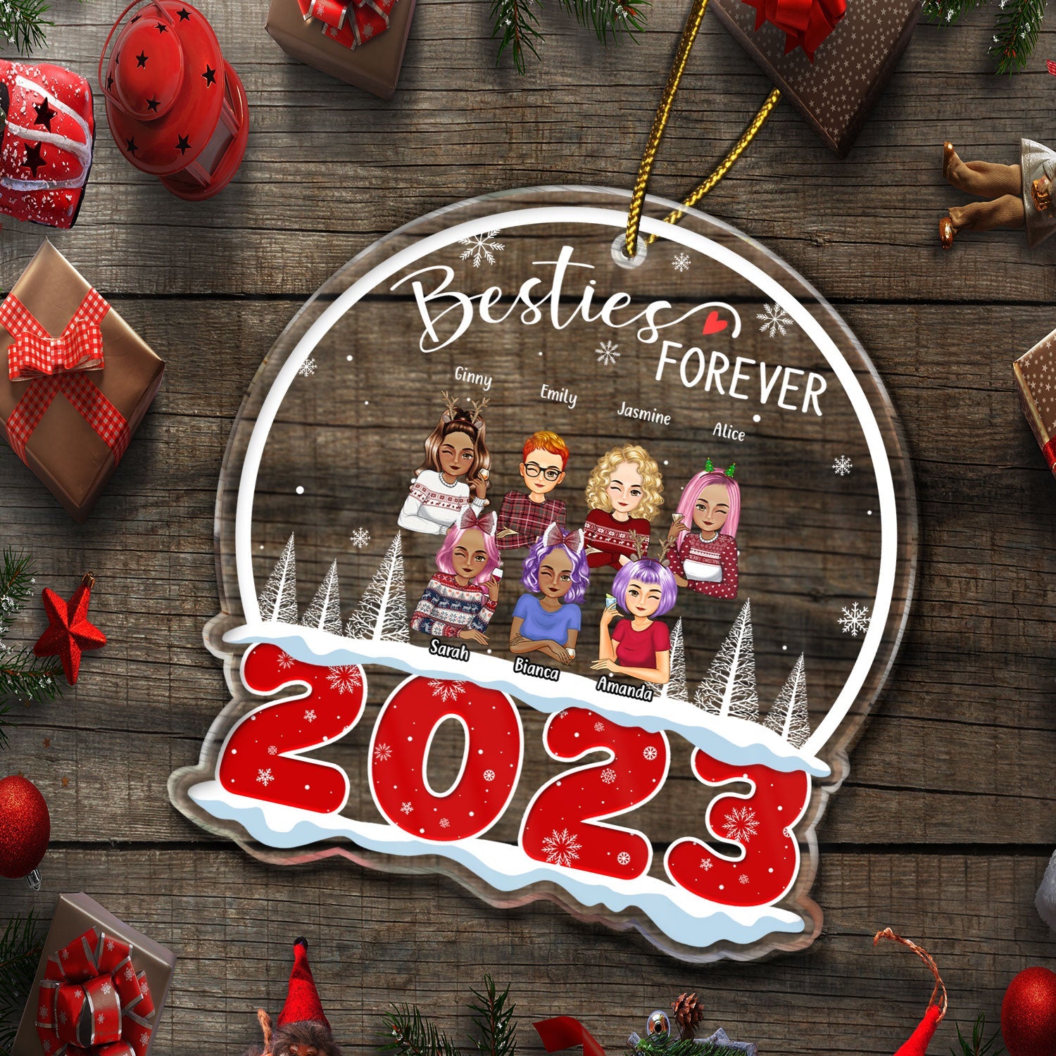 2023 Besties Forever - Christmas Gift For BFF Best Friends, Sisters, Siblings - Personalized Custom Shaped Acrylic Ornament