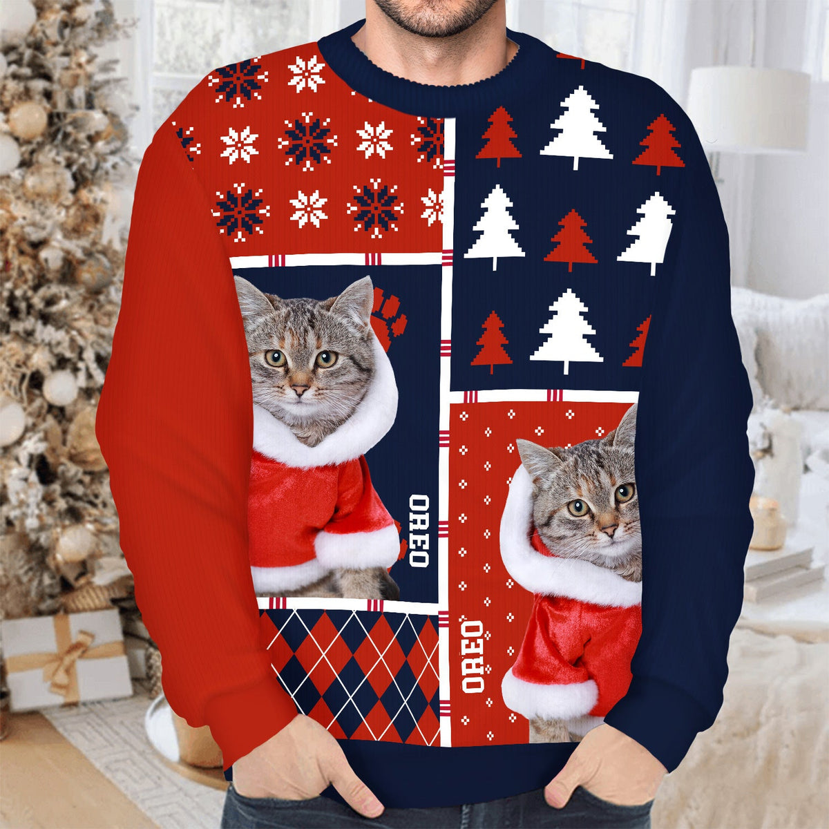 Custom Photo Family Dog Cat - Christmas Gift For Pet Lovers, Men, Women - Personalized Unisex Ugly Sweater