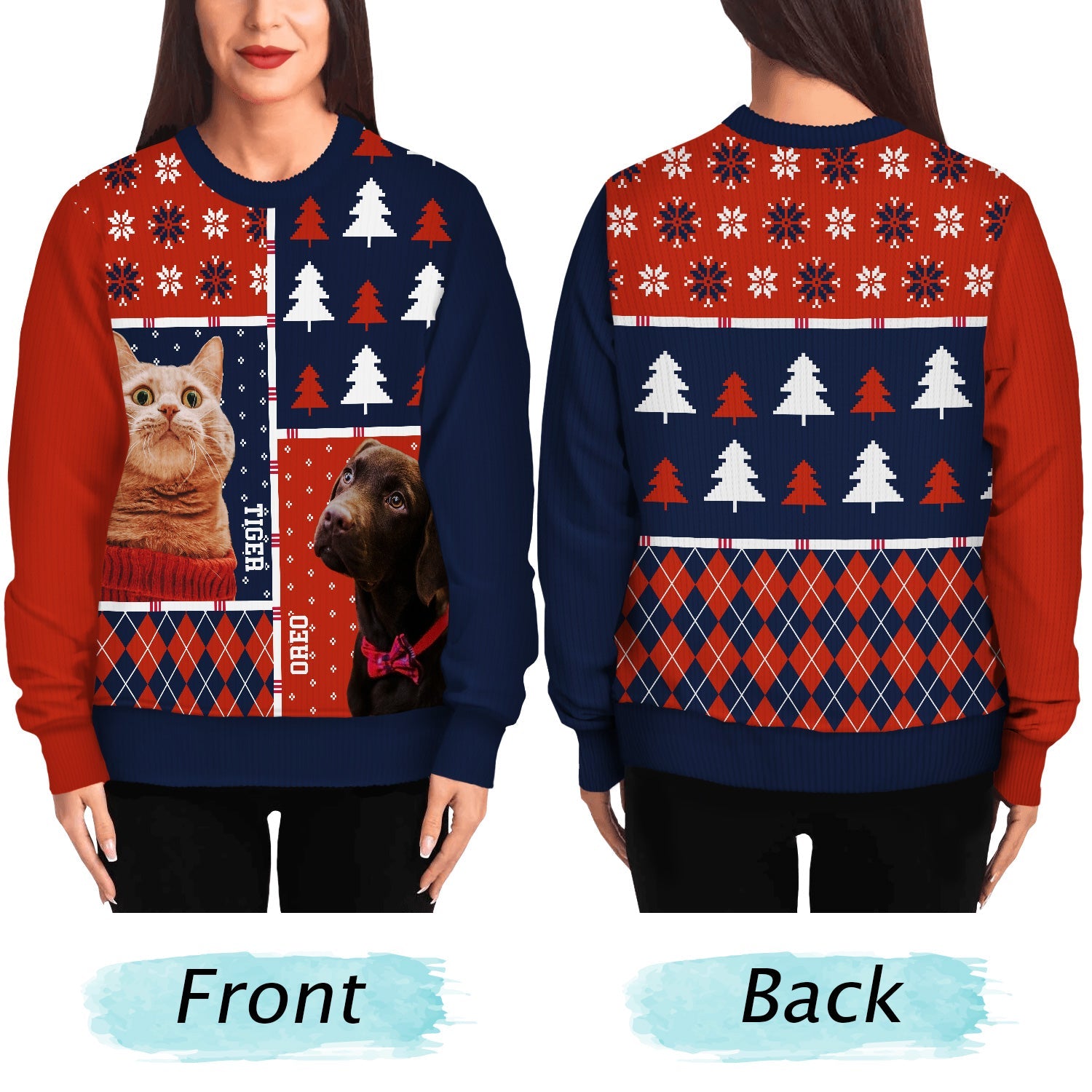 Custom Photo Family Dog Cat - Christmas Gift For Pet Lovers, Men, Women - Personalized Unisex Ugly Sweater