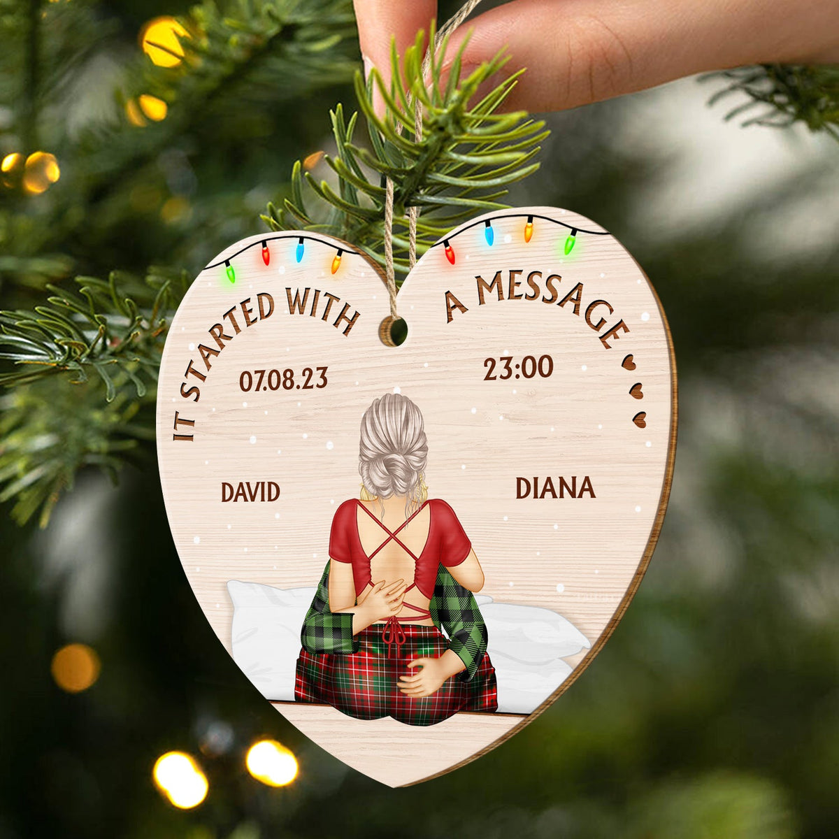 It Started With A Message - Christmas Gift For Couples - Personalized Custom Shaped Wooden Ornament