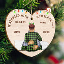 It Started With A Message - Christmas Gift For Couples - Personalized Custom Shaped Wooden Ornament