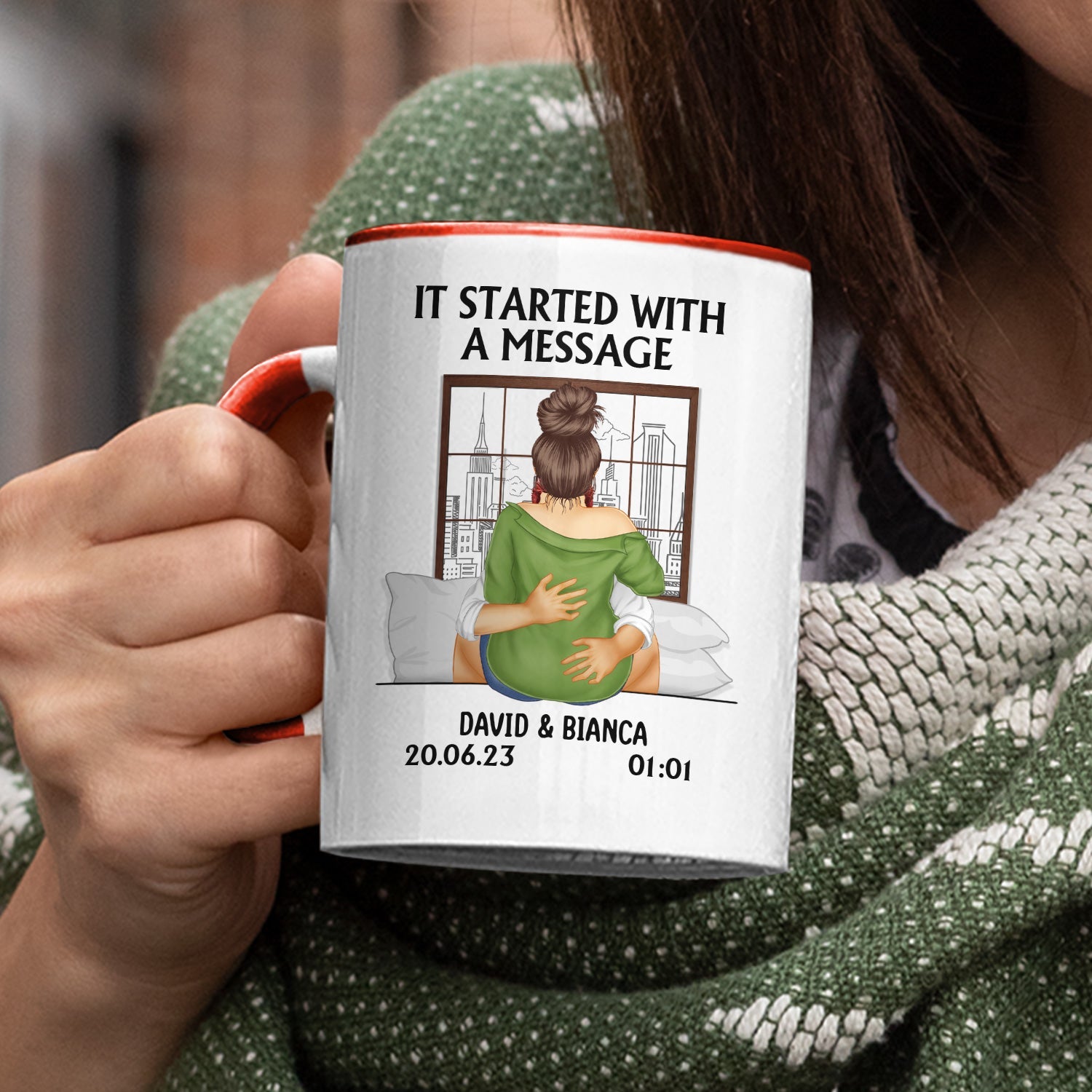 It Started With A Message - Gift For Couples - Personalized Accent Mug