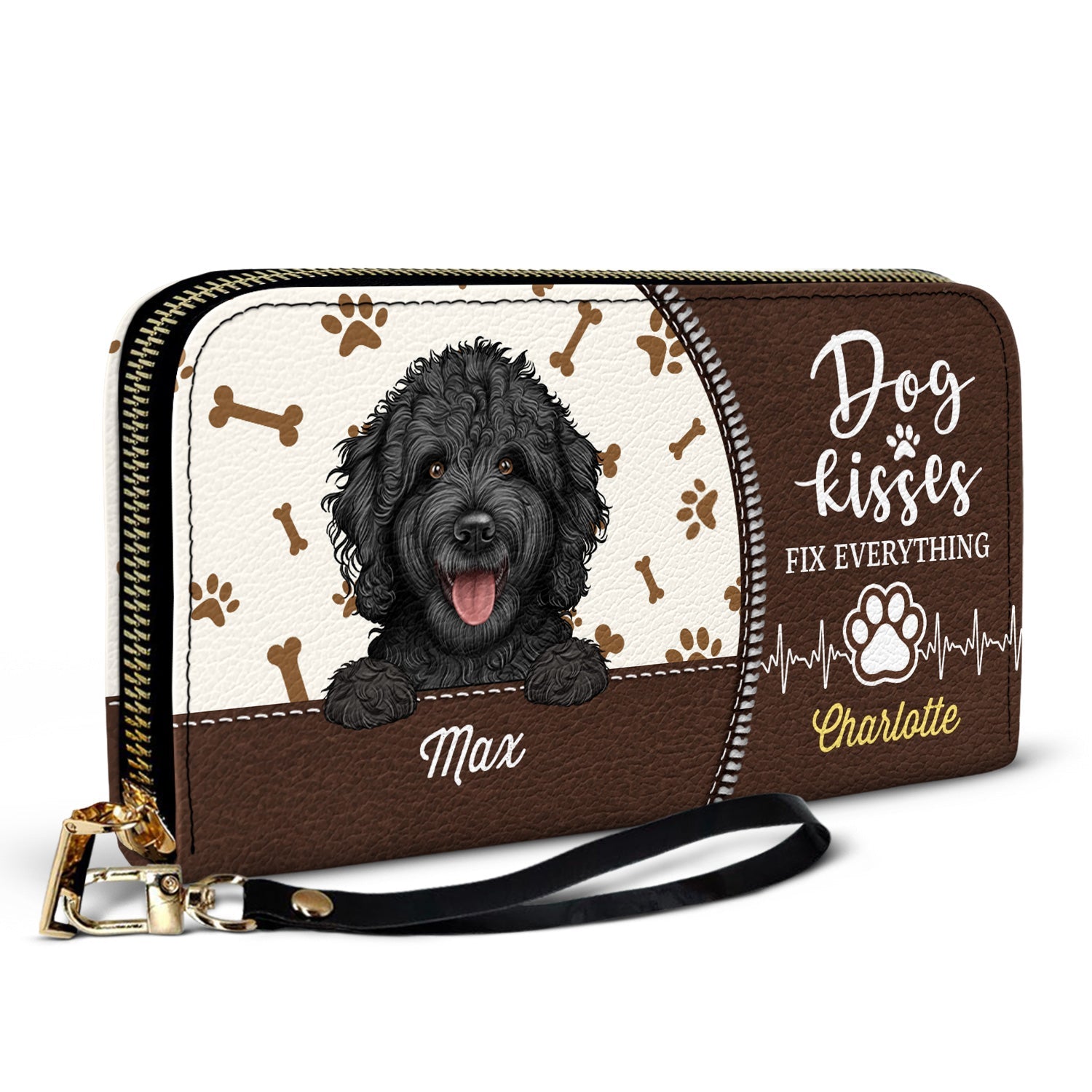 Dog Kisses Fix Everything - Gift For Dog Lovers, Dog Moms, Women - Personalized Leather Long Wallet