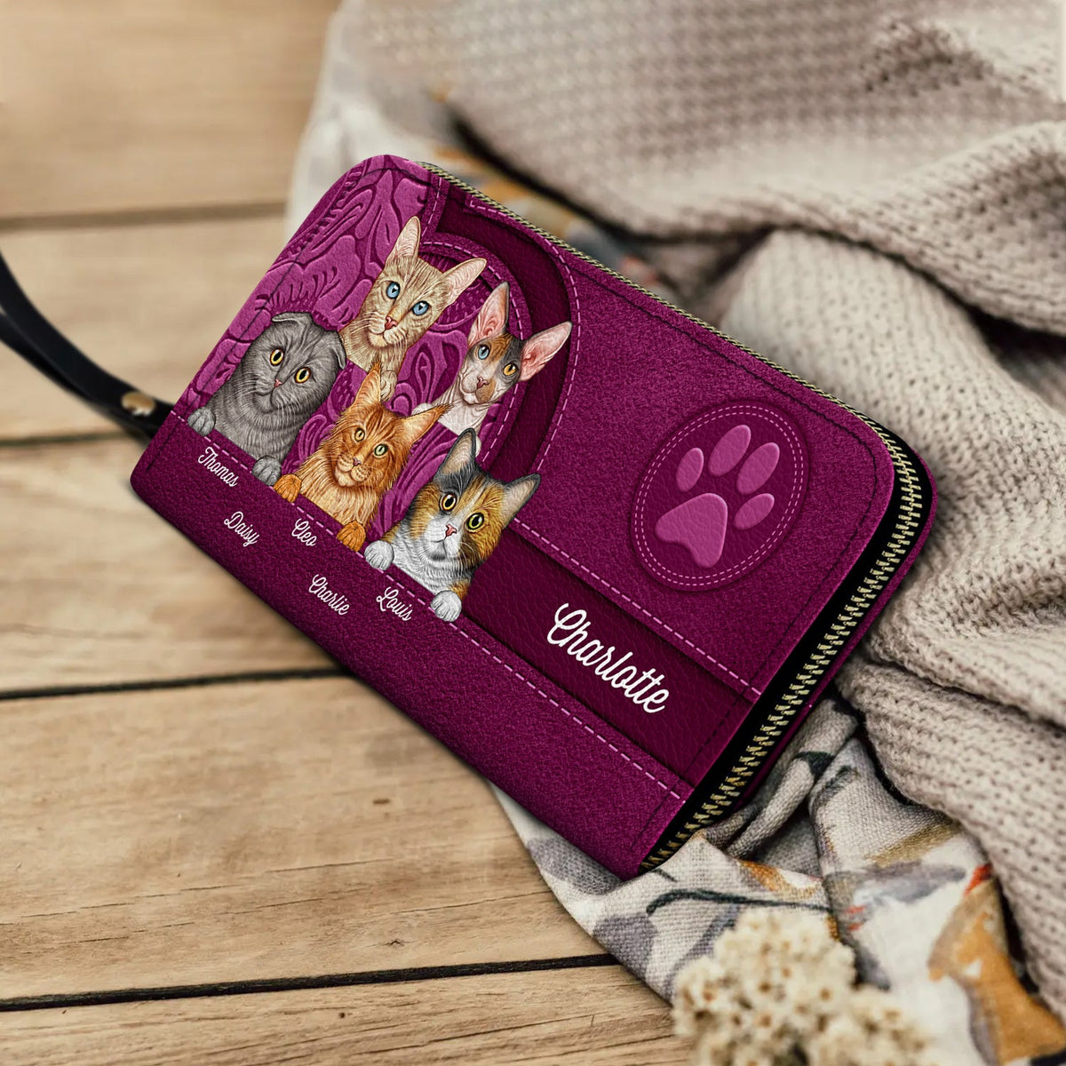 Cute Cats Aesthetic Pattern - Birthday, Loving Gift For Cat Mom, Cat Lovers - Personalized Leather Long Wallet