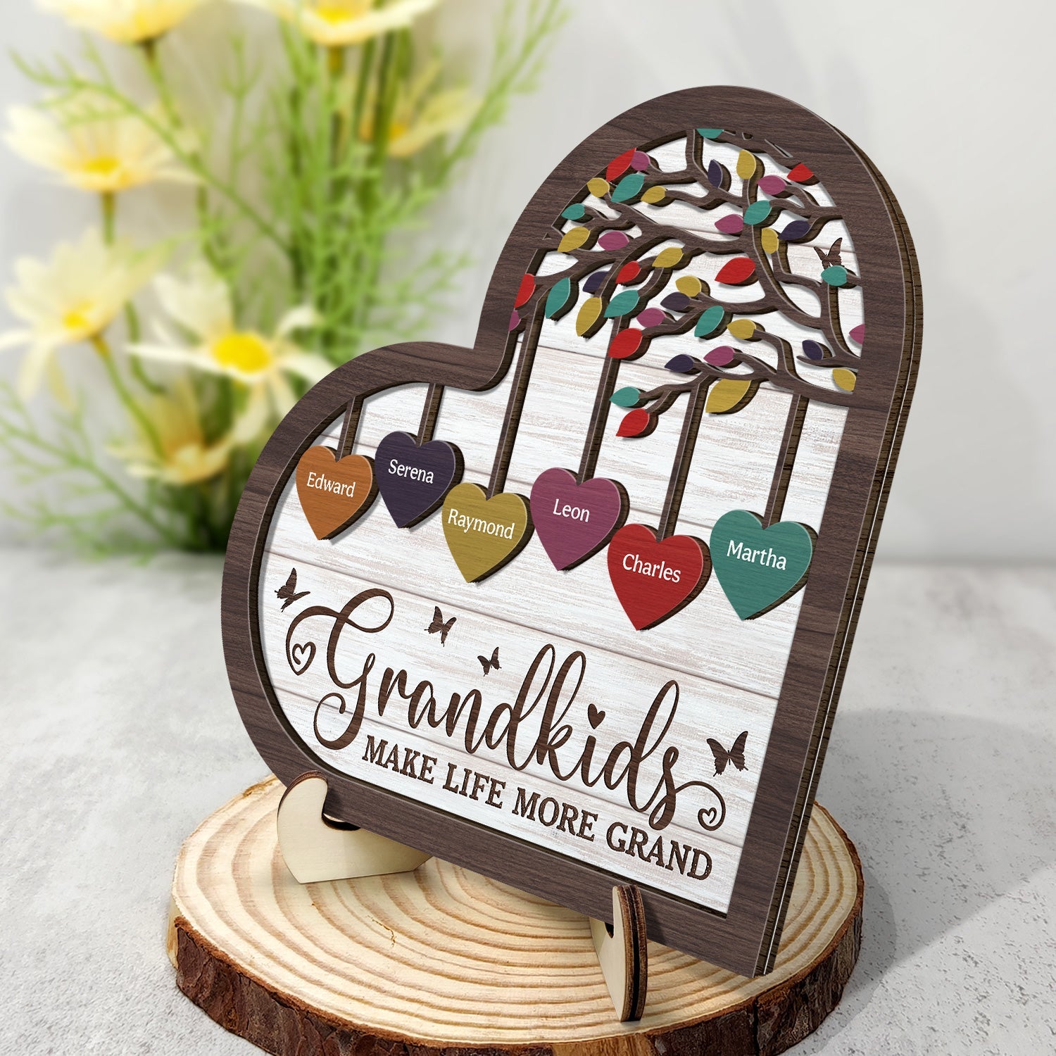 Grandkids Make Life Grand - Gift For Grandparent - Personalized 2-Layered Wooden Plaque With Stand