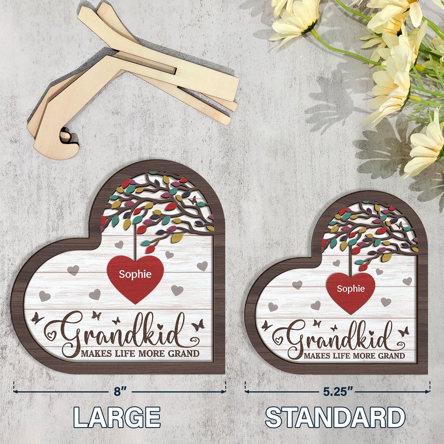 Grandkids Make Life Grand - Gift For Grandparent - Personalized 2-Layered Wooden Plaque With Stand