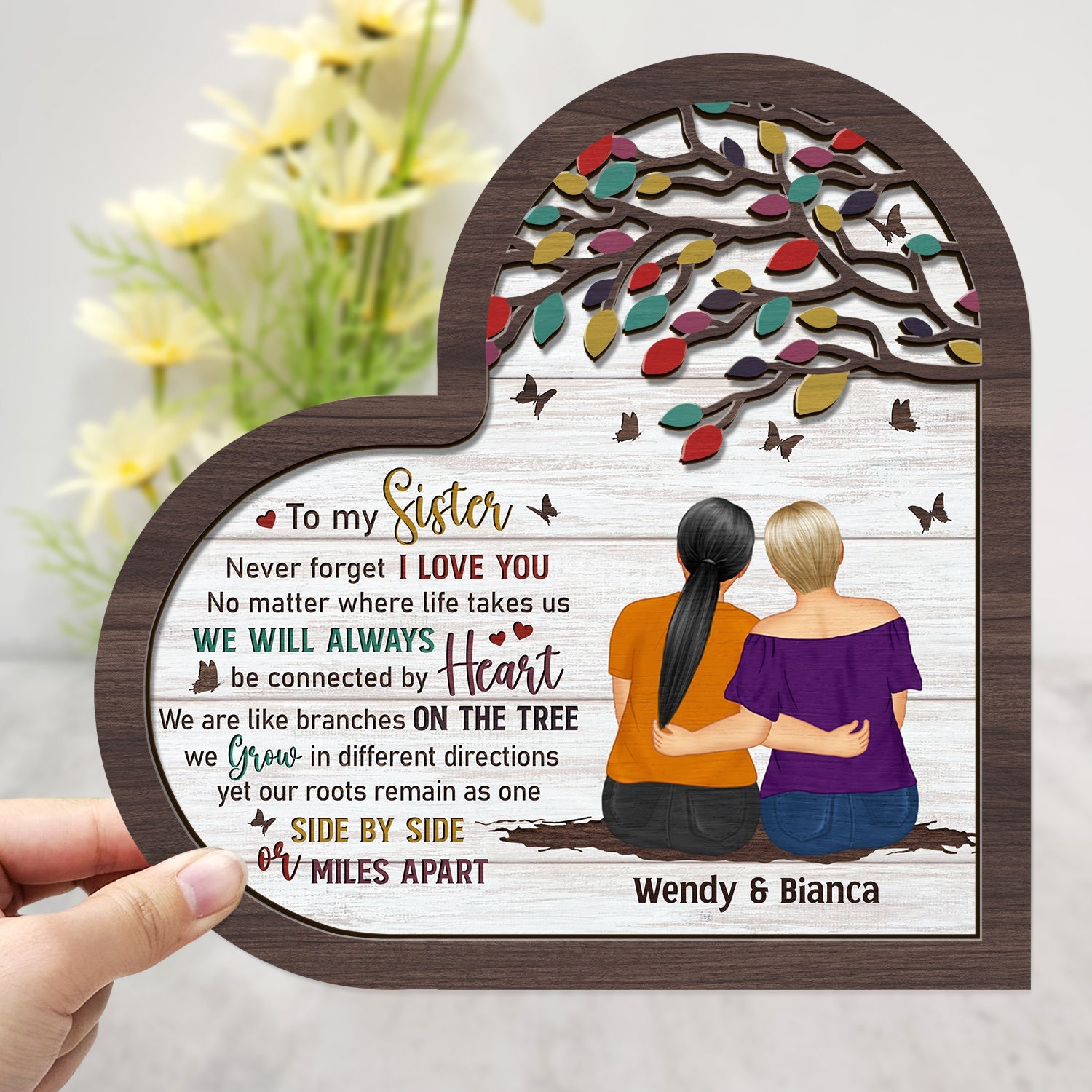 No Matter Where Life Takes Us - Gift For Sisters, Siblings - Personalized 2-Layered Wooden Plaque With Stand