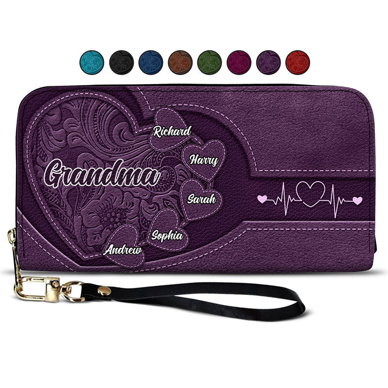 Grandma's Little Sweethearts - Personalized Leather Long Wallet