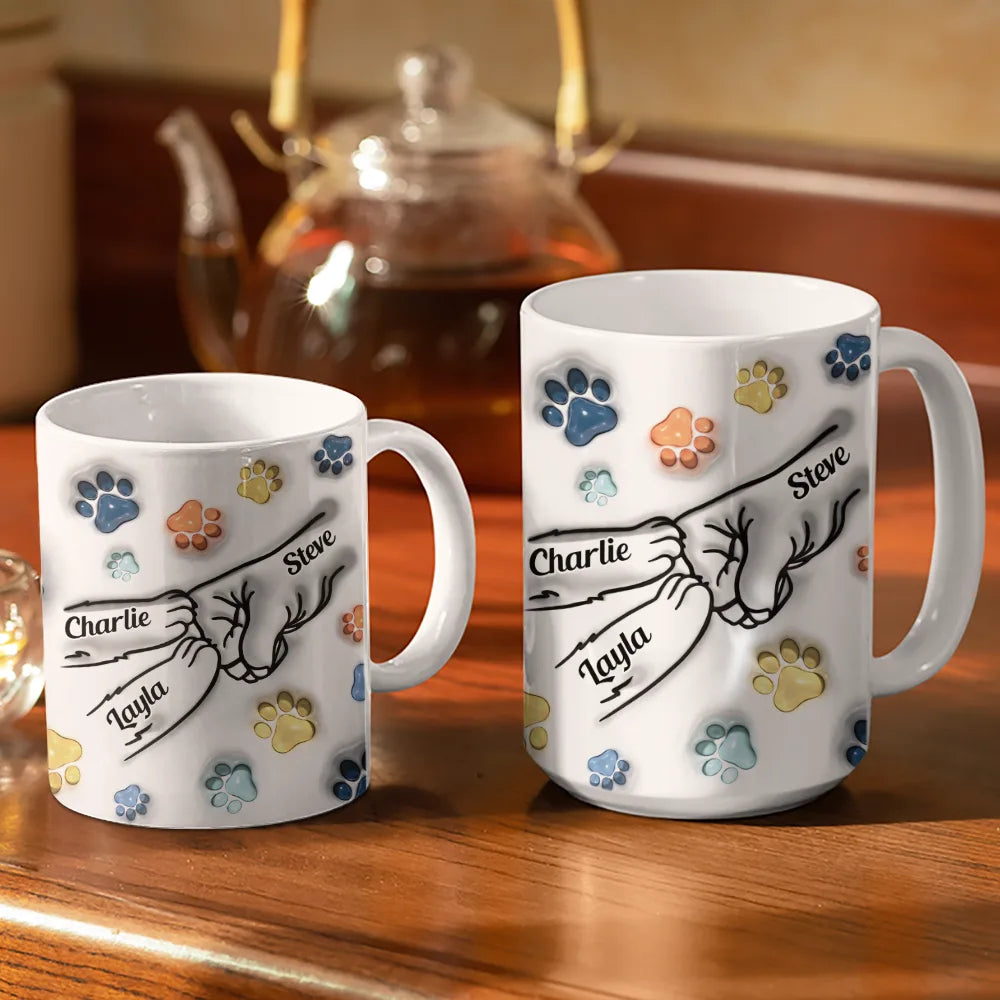 Paws And Human Hand Fist Bump Best Cat Dad Ever - 3D Inflated Effect Printed Mug, Personalized White Edge-to-Edge Mug