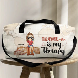 Travel Is My Therapy Vintage World Map - Personalized Duffle Bag