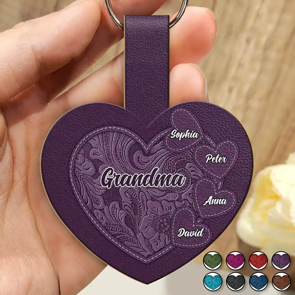 Grandma's Little Sweethearts - Personalized Custom Shaped Leather Keychain