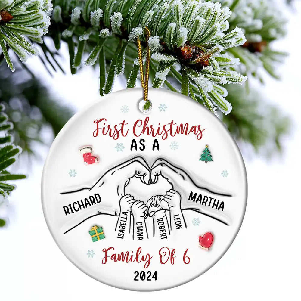 First Christmas As A Family As Three - 3D Inflated Effect Printed Ornament, Personalized Circle Ceramic Ornament