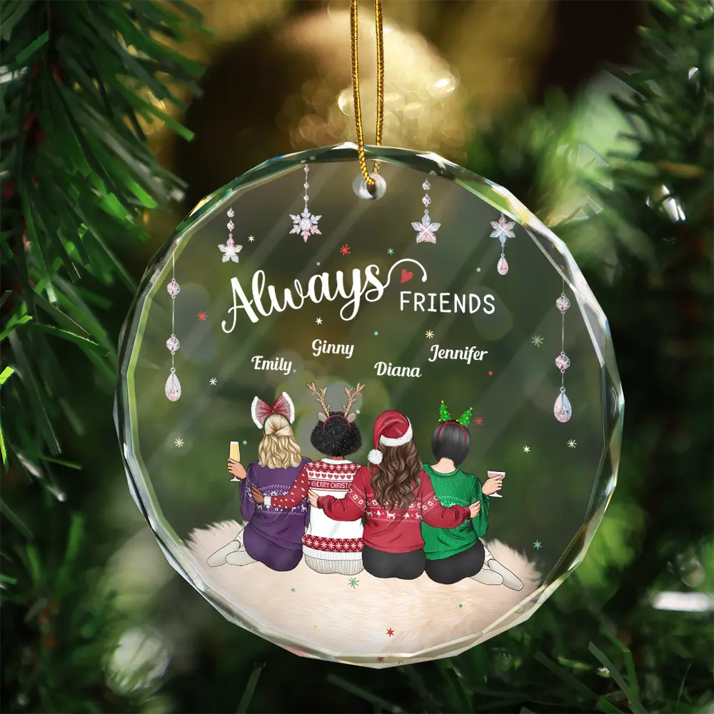 Gift For Bestie, Gift For Sisters - Always Besties - Personalized Circle Glass Ornament