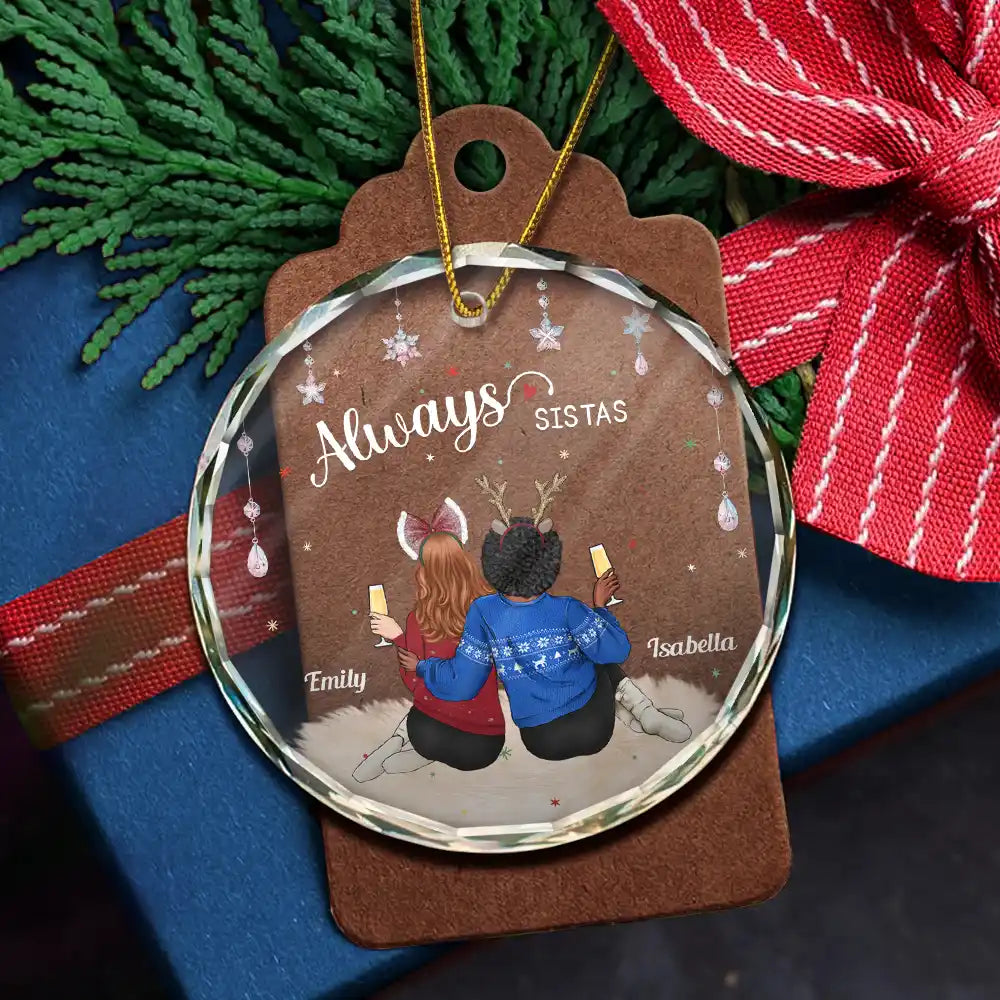 Gift For Bestie, Gift For Sisters - Always Besties - Personalized Circle Glass Ornament