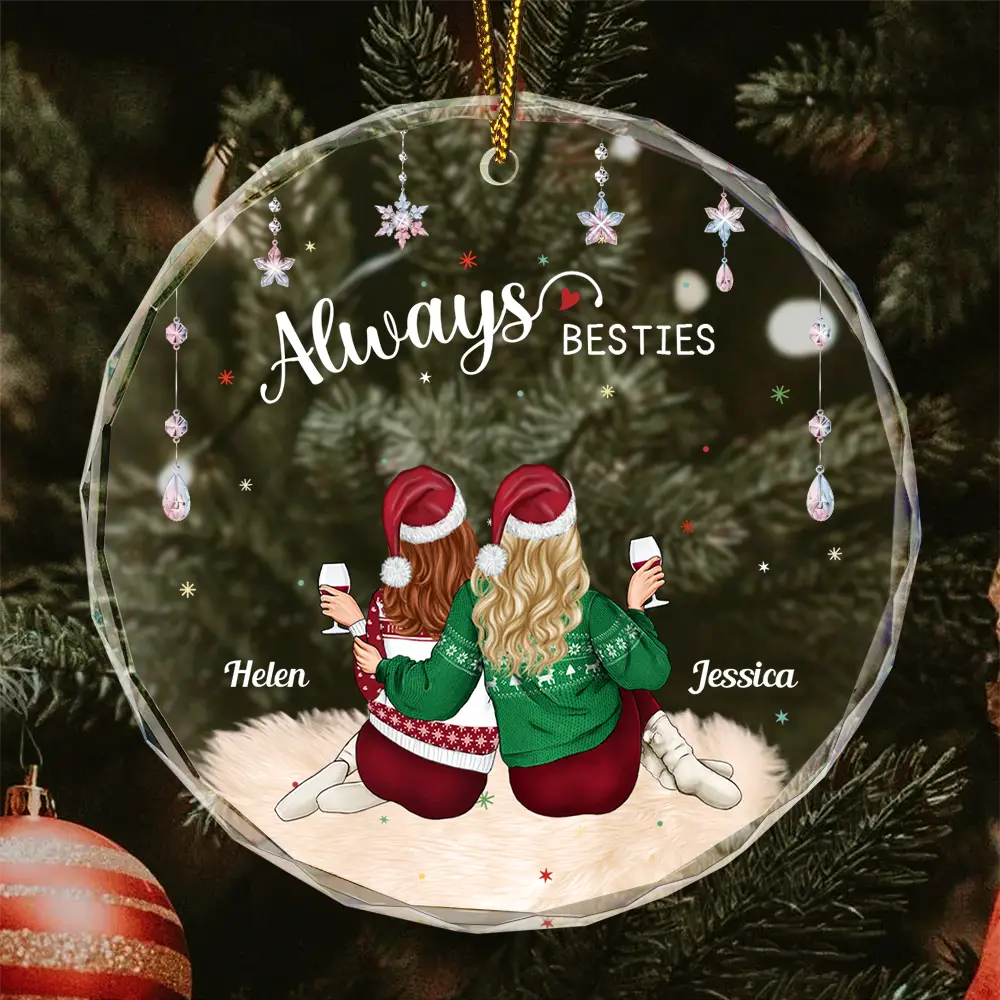 Always Besties - Personalized Circle Glass Ornament