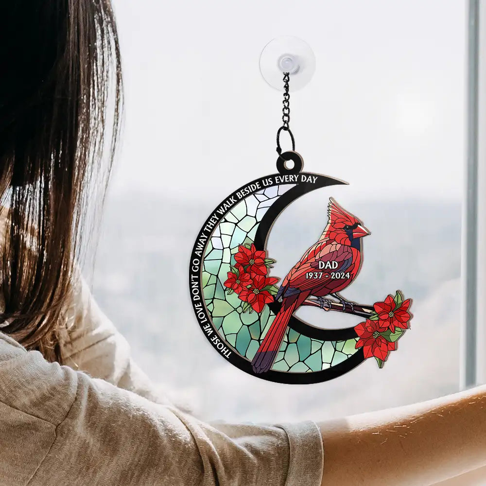 Memorial Cardinal Stained Glass Moon - Personalized Window Hanging Suncatcher Ornament