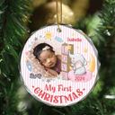 Custom Photo First Christmas Elephant Star - Personalized Circle Glass Ornament