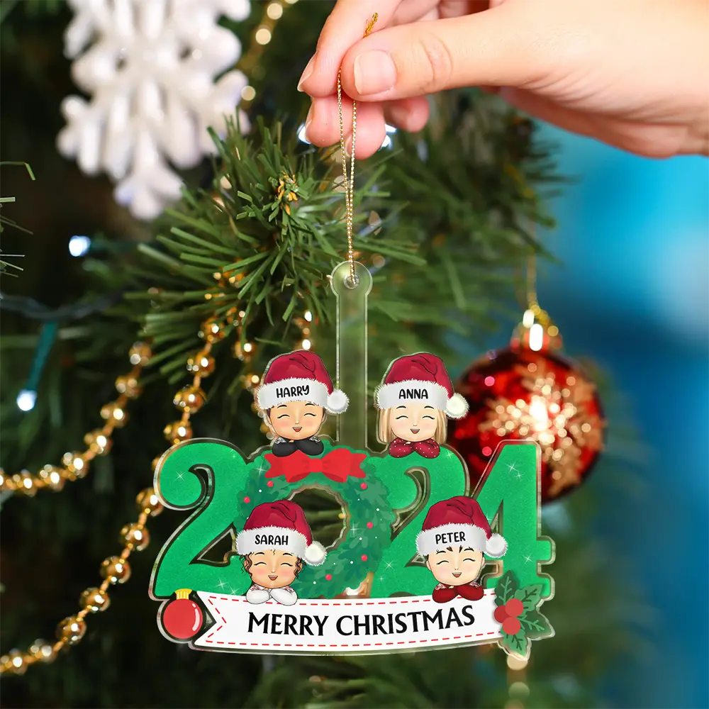 Christmas 2024 Family Faces Chibi Style - Personalized Cutout Acrylic Ornament