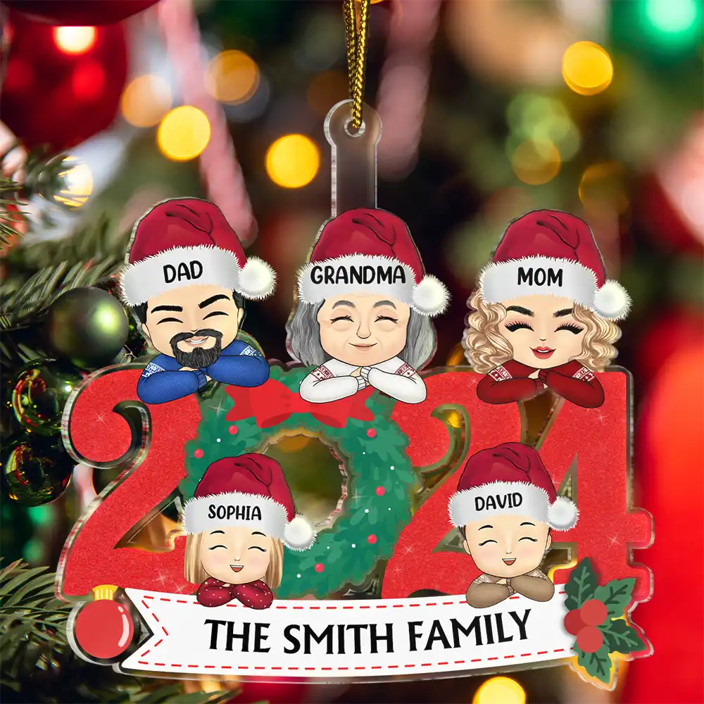 Christmas 2024 Family Faces Chibi Style - Personalized Cutout Acrylic Ornament