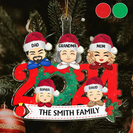 Christmas 2024 Family Faces Chibi Style - Personalized Cutout Acrylic Ornament