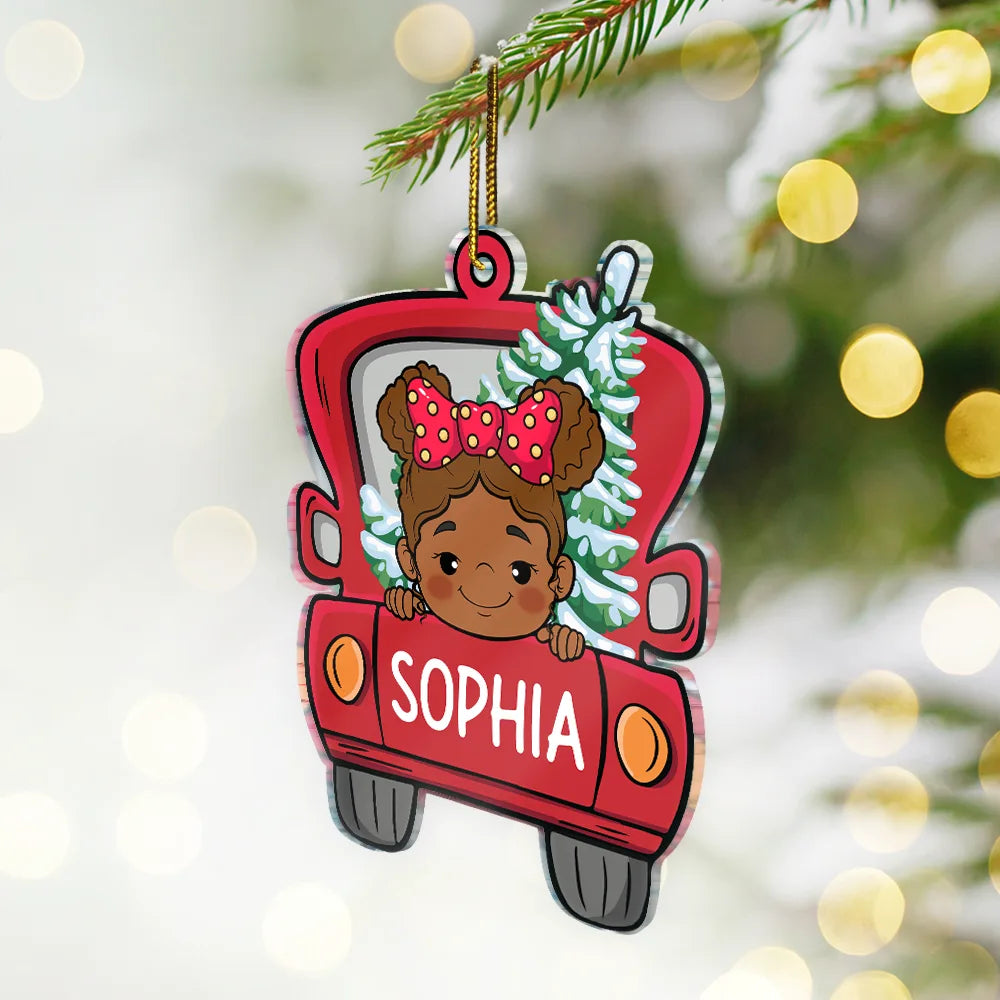 Cute Baby In Red Truck Christmas - Personalized Custom Shaped Acrylic Ornament