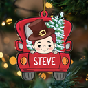 Cute Baby In Red Truck Christmas - Personalized Custom Shaped Acrylic Ornament