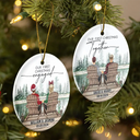 Gift For Couples - First Christmas Engagement Couples Merry & Married - Personalized Circle Ceramic Ornament