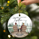 Gift For Couples - First Christmas Engagement Couples Merry & Married - Personalized Circle Ceramic Ornament