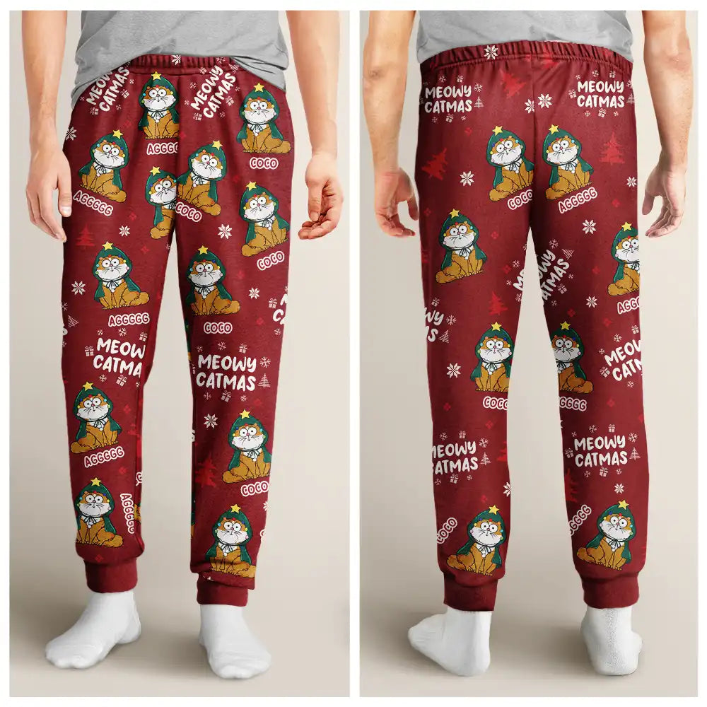 Cat Lovers - Meowy Catmas Funny Cartoon Cats - Personalized Pajama Pants