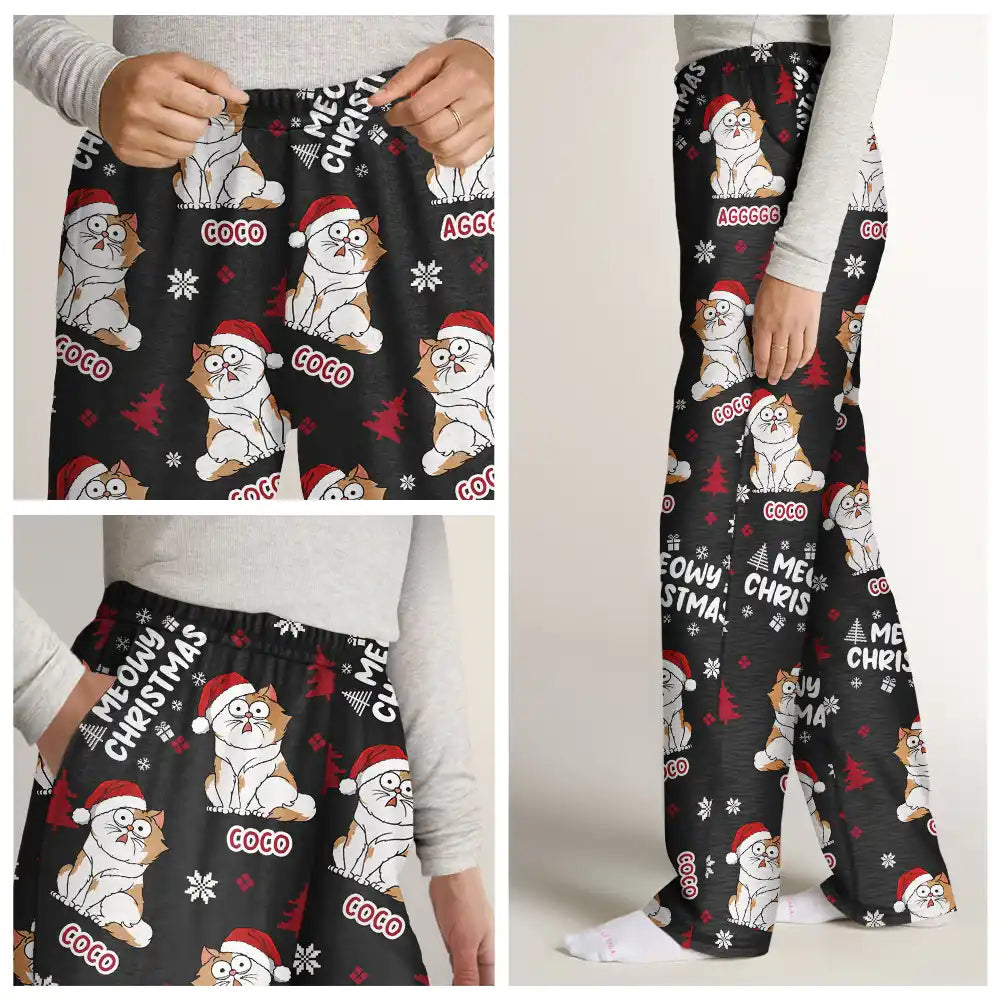 Cat Lovers - Meowy Catmas Funny Cartoon Cats - Personalized Pajama Pants