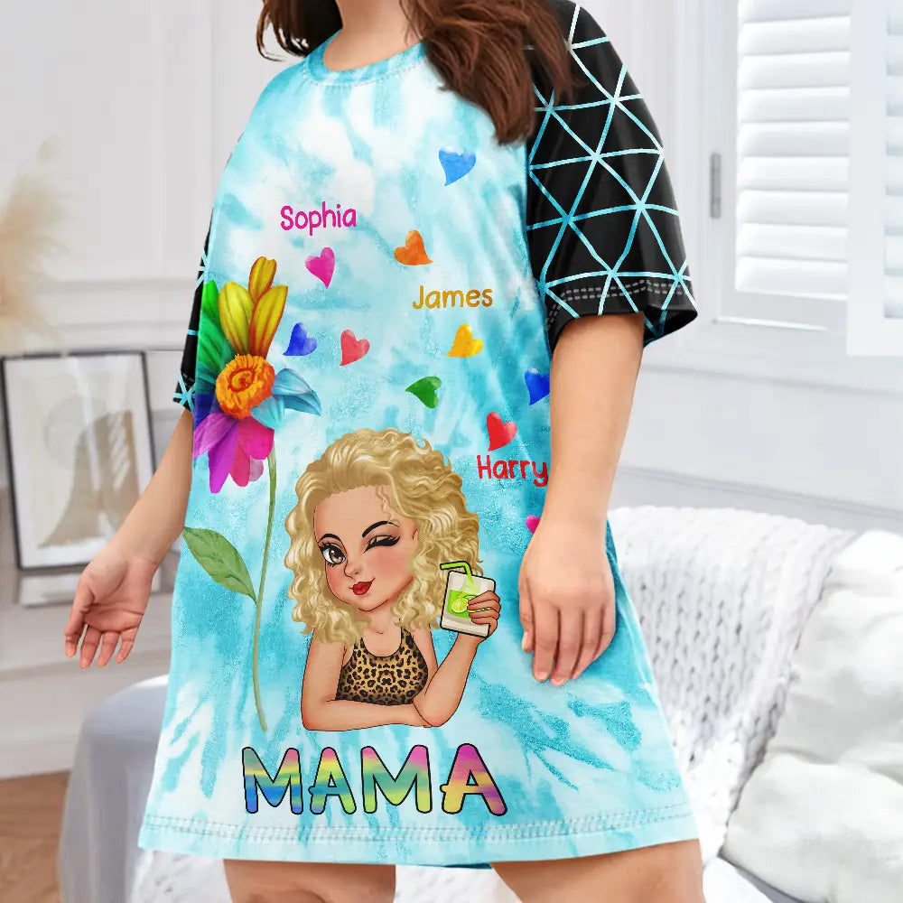 Gift For Grandma, Gift For Mother - Colorful Flower Heart Grandma Ver 2 - Personalized Women's Sleep Tee