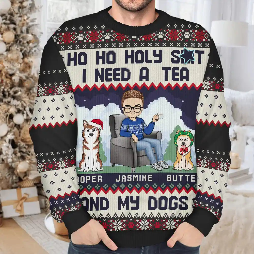 Pet Lovers,Pet Mom,Pet Dad,Funny,Christmas - I Need A Beer And My Dogs - Personalized Unisex Ugly Sweater