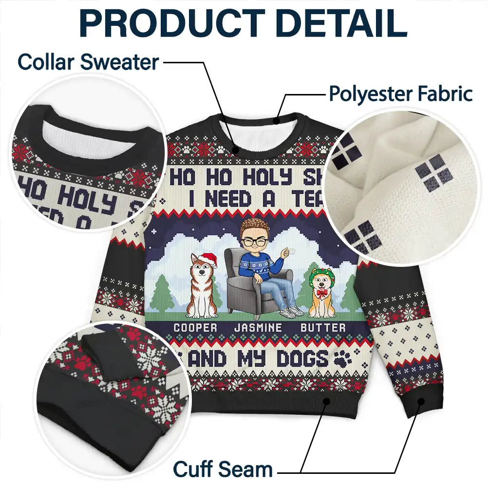 Pet Lovers,Pet Mom,Pet Dad,Funny,Christmas - I Need A Beer And My Dogs - Personalized Unisex Ugly Sweater