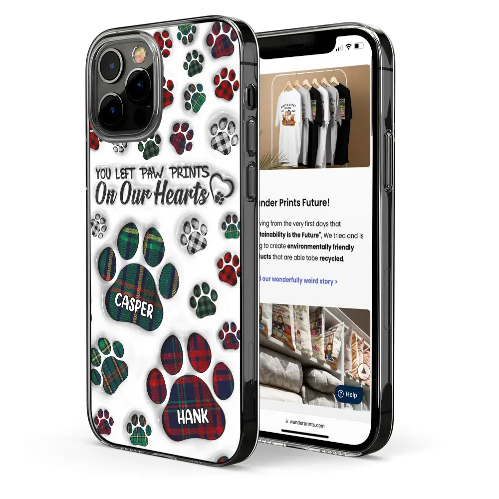 Christmas,Memorial,Pet Lovers,Dog Lovers,Cat Lovers,Sad - Memorial Dog Cat You Left Paw Prints On My Heart - 3D Inflated Effect Printed, Personalized Clear Phone Case