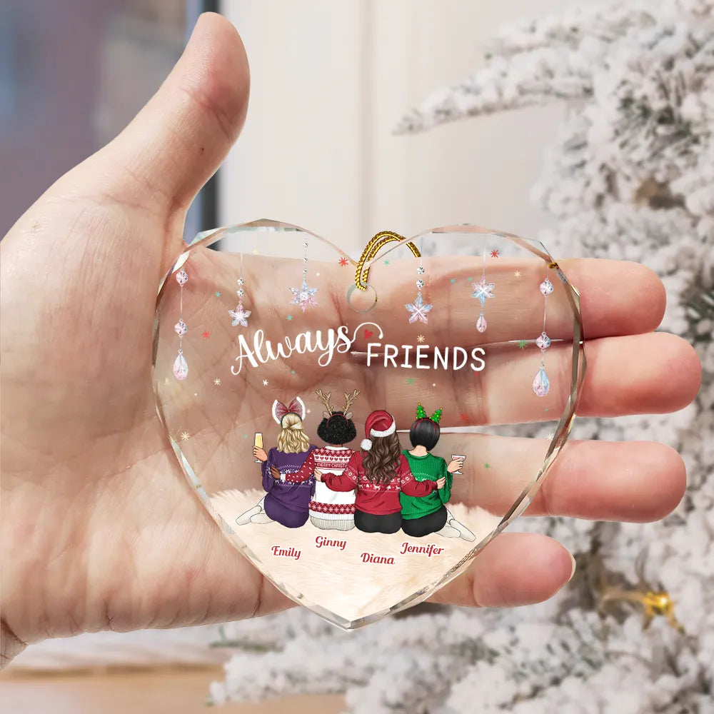 Gift For Bestie, Sisters - Always Besties Christmas - Personalized Heart Shaped Glass Ornament