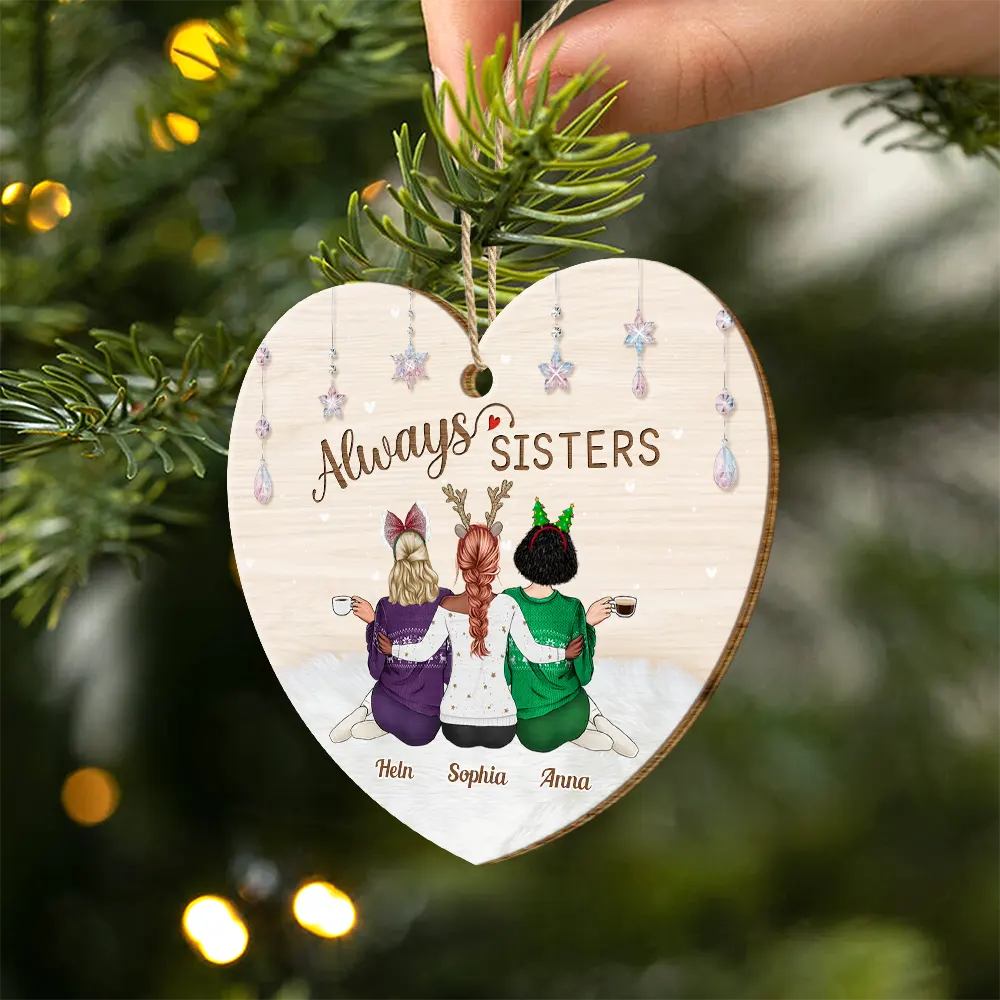 Christmas,Gift For Bestie,Gift For Sisters,Happy - Always Besties Christmas - Personalized Custom Shaped Wooden Ornament