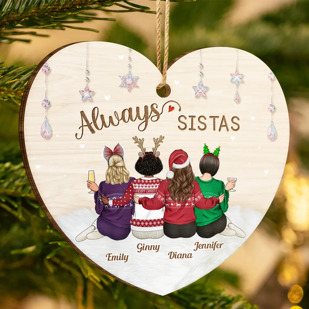 Christmas,Gift For Bestie,Gift For Sisters,Happy - Always Besties Christmas - Personalized Custom Shaped Wooden Ornament