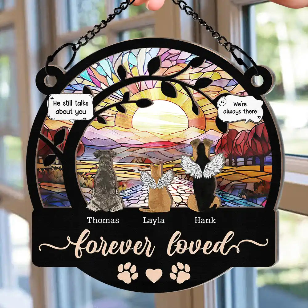 Pet Lovers, Memorial - Forever Loved Memorial Pet - Personalized Window Hanging Suncatcher Ornament