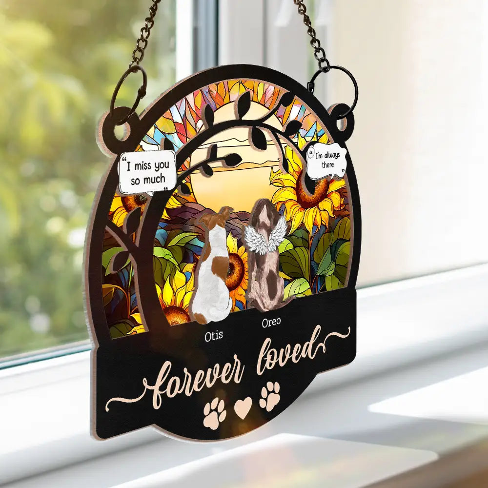 Pet Lovers, Memorial - Forever Loved Memorial Pet - Personalized Window Hanging Suncatcher Ornament