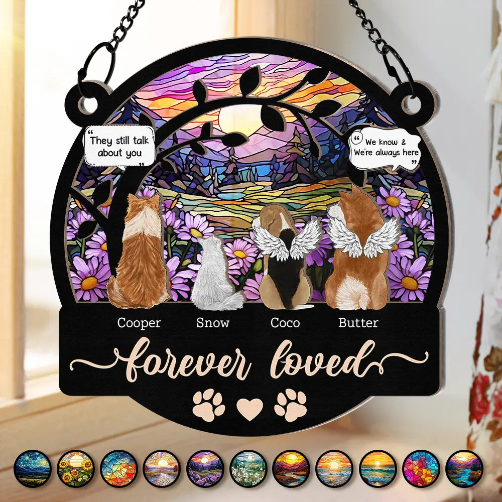 Pet Lovers, Memorial - Forever Loved Memorial Pet - Personalized Window Hanging Suncatcher Ornament