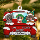 Pet Lovers - Chirstmas Dog Cat With Red Truck - Personalized Wooden Cutout Ornament