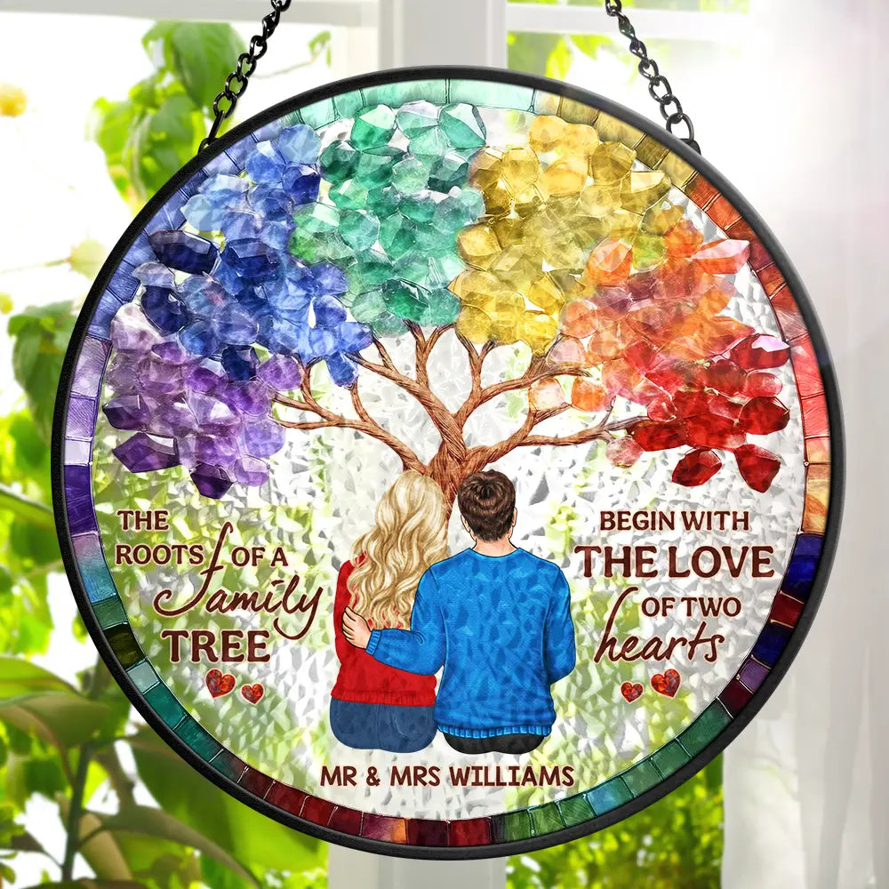 Gift For Couples,Gift For Husband,Gift For Wife,Love - Husband & WifeC ouple The Roots Of A Family Tree - Personalized Stained Glass Window Hanging Suncatcher