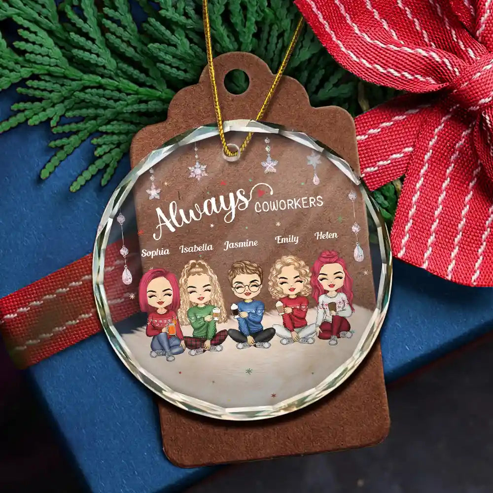 Gift For Bestie, Gift For Sisters - Always Besties Sisters Chibi - Personalized Circle Glass Ornament