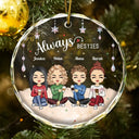 Gift For Bestie, Gift For Sisters - Always Besties Sisters Chibi - Personalized Circle Glass Ornament