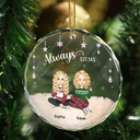 Christmas,Gift For Bestie,Gift For Sisters,Happy,Custom Photo - Always Besties Sisters Cartoon - Personalized Circle Glass Ornament