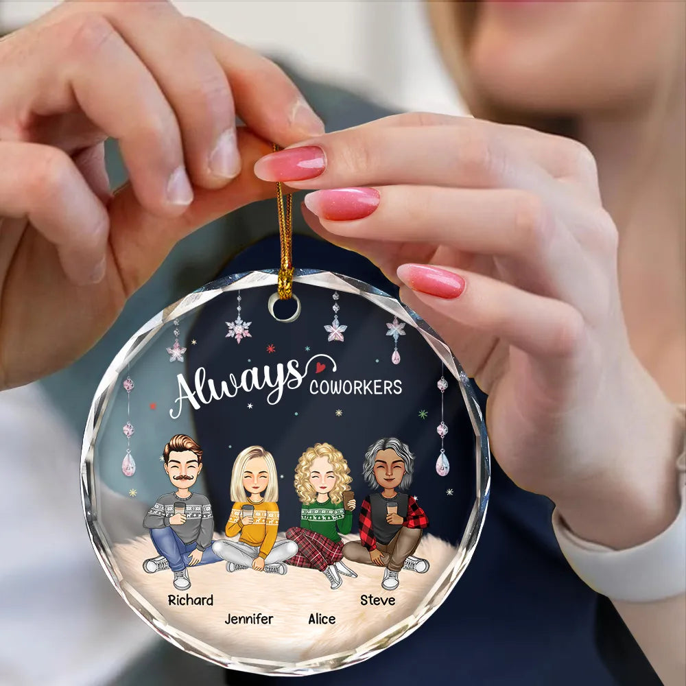 Christmas,Gift For Bestie,Gift For Sisters,Happy,Custom Photo - Always Besties Sisters Cartoon - Personalized Circle Glass Ornament