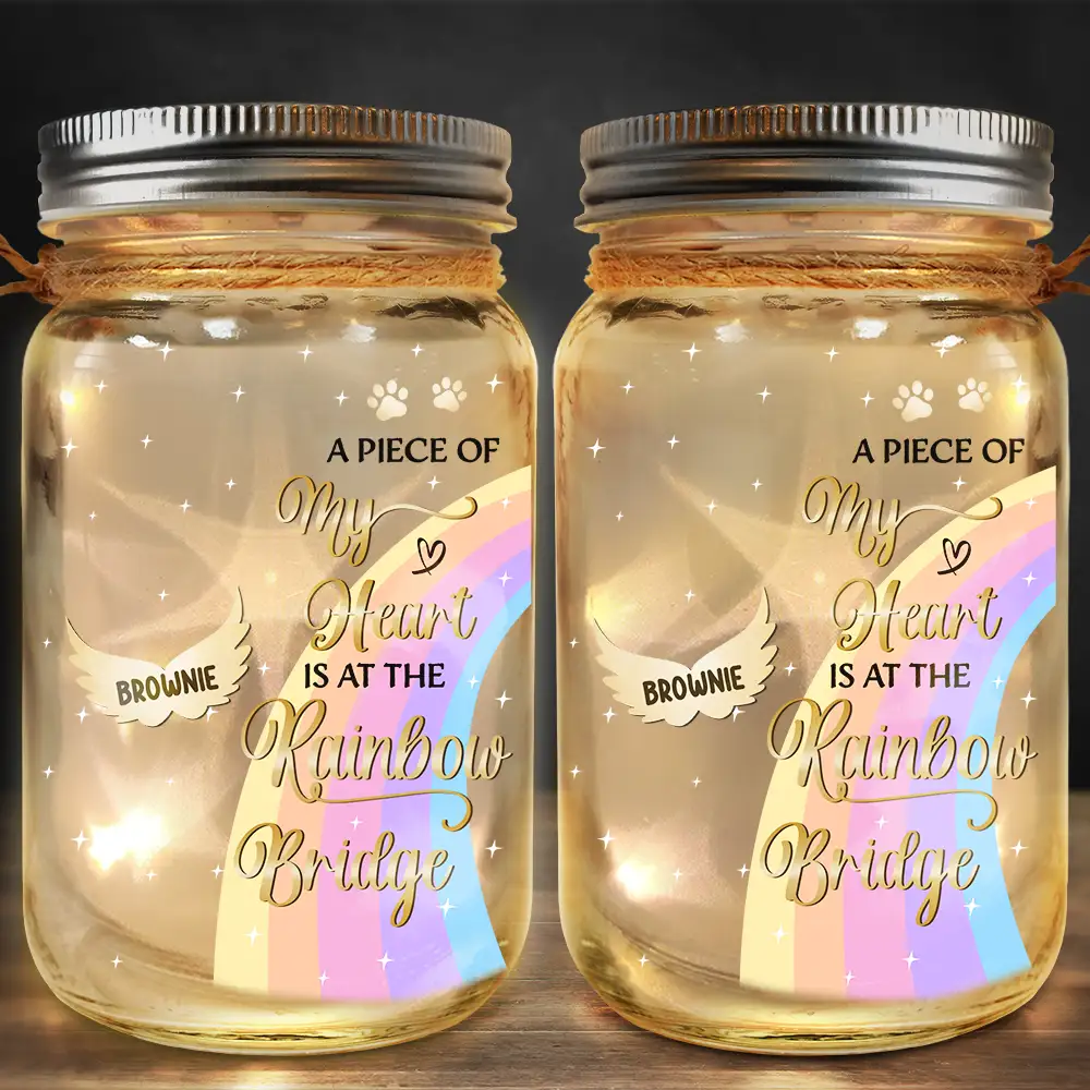 Memorial, Pet Lovers - I Crossed The Rainbow Bridge Memorial Pet - Personalized Mason Jar Light