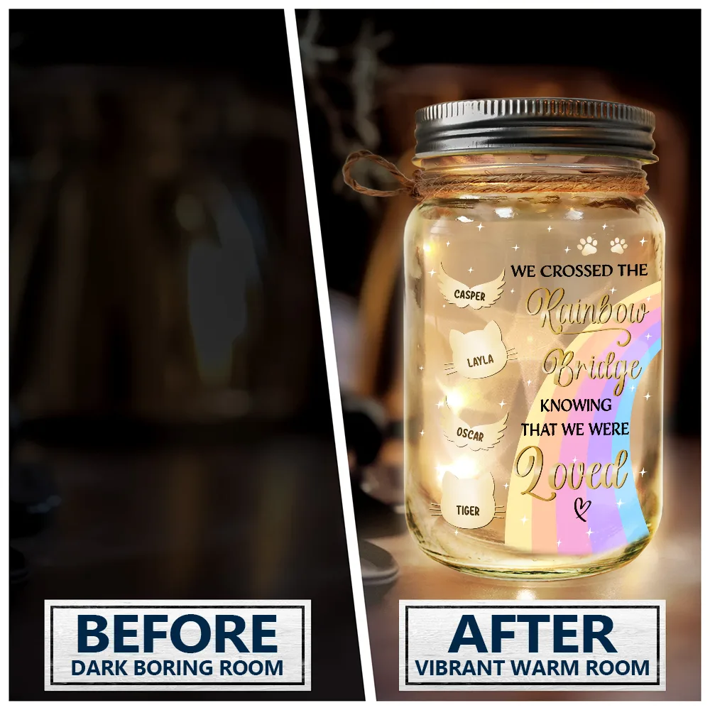 Memorial, Pet Lovers - I Crossed The Rainbow Bridge Memorial Pet - Personalized Mason Jar Light