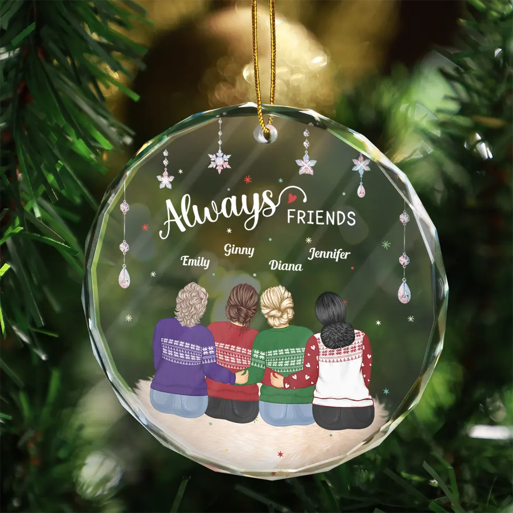 Gift For Bestie, Gift For Sisters - Always Besties Old Friends - Personalized Circle Glass Ornament